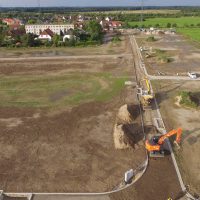 Luftbild von Baustelle in Wackerow mit Baggern am Arbeiten
